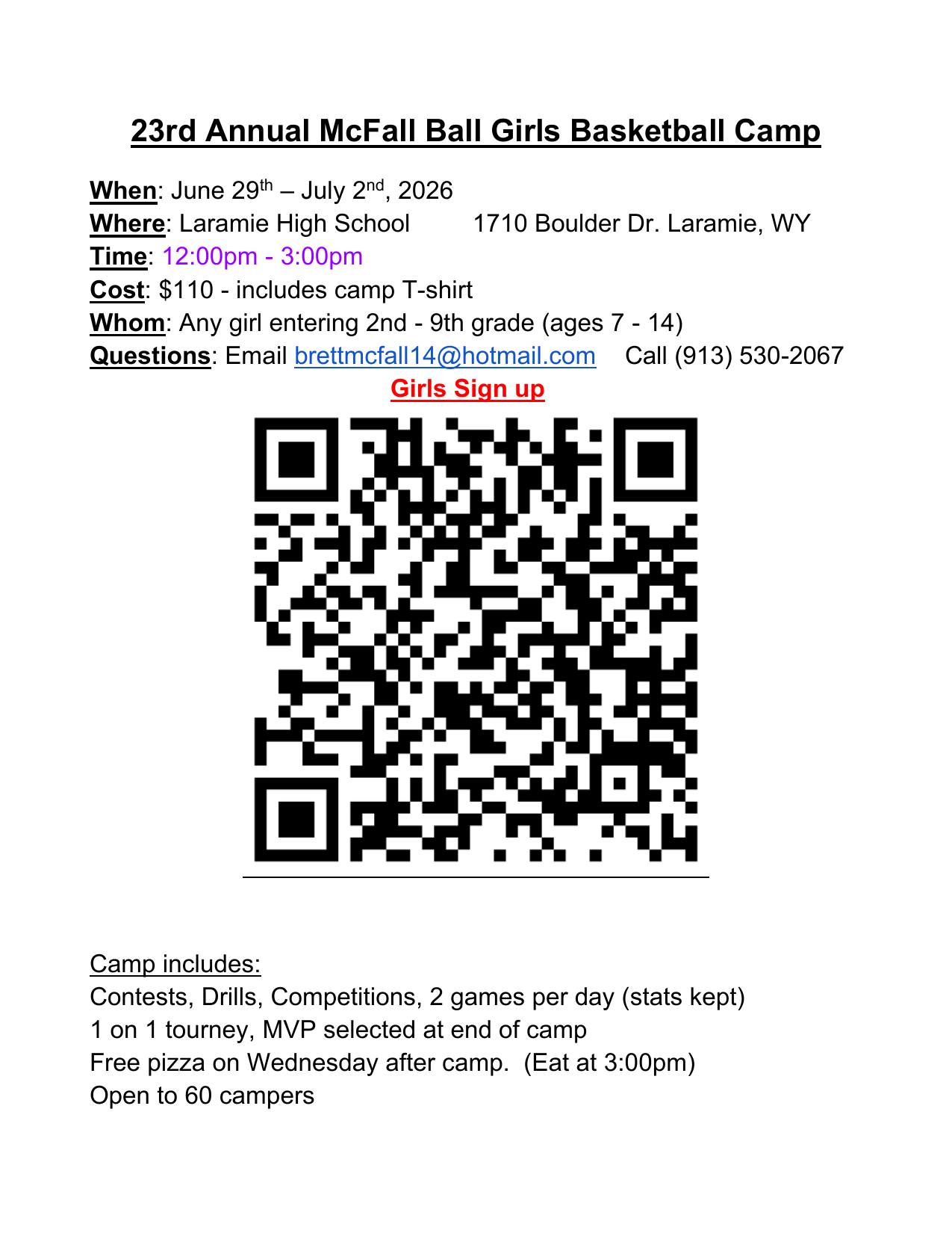 McFall Ball Girls Basketball Camp